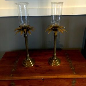 Pair of Palm Leaf/Tree Candle Holders
